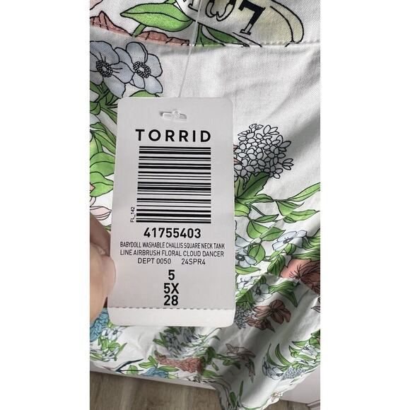 Torrid Babydoll Challis Square Neck Tank Floral Cloud Dancer Plus Sz 5X (28) NEW - Picture 10 of 13